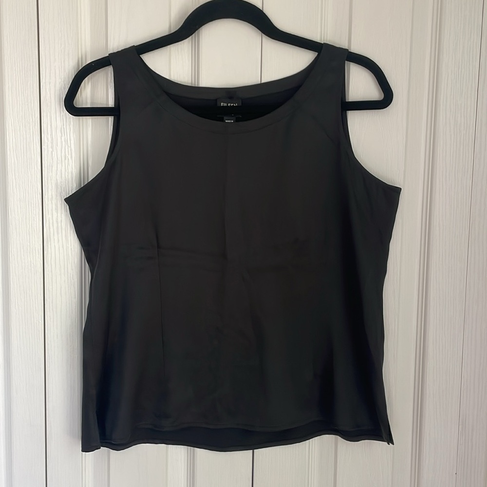 Eileen Fisher Black 100% Silk Sleeveless Top Shell   Size Petite Medium